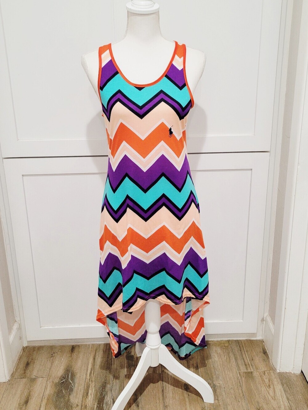 Polo by Ralph Lauren Multicolor Chevron Print Top in Orange, Purple & Cream